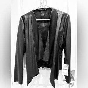 Zara Basic Collection faux leather jacket with drape effect. New with tags.